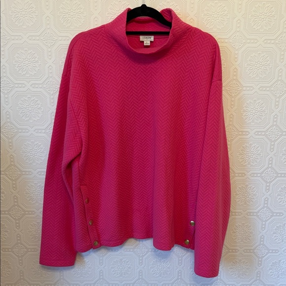 J. Crew Herringbone mockneck sweatshirt Size L SOFT FUCHSIA pink - Picture 2 of 7